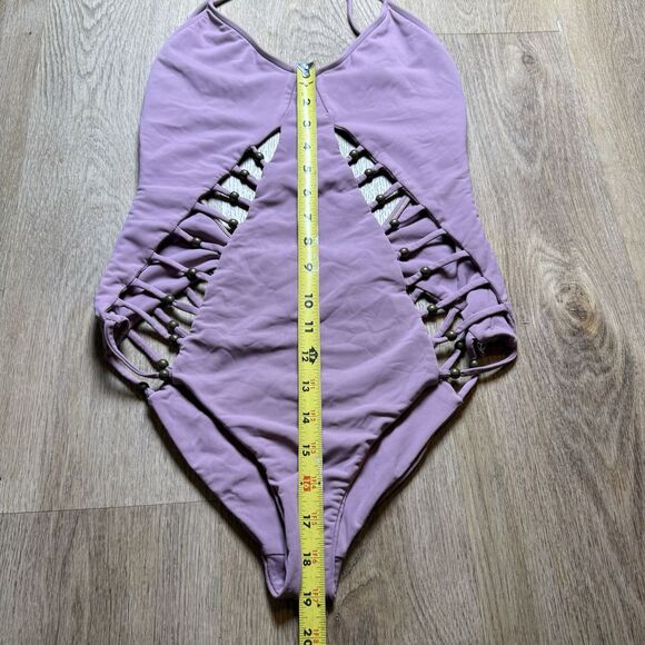 MARA HOFFMAN Lattice Maillot Braided Bead Cutout Pink Swimsuit One-Piece Small - Picture 9 of 11